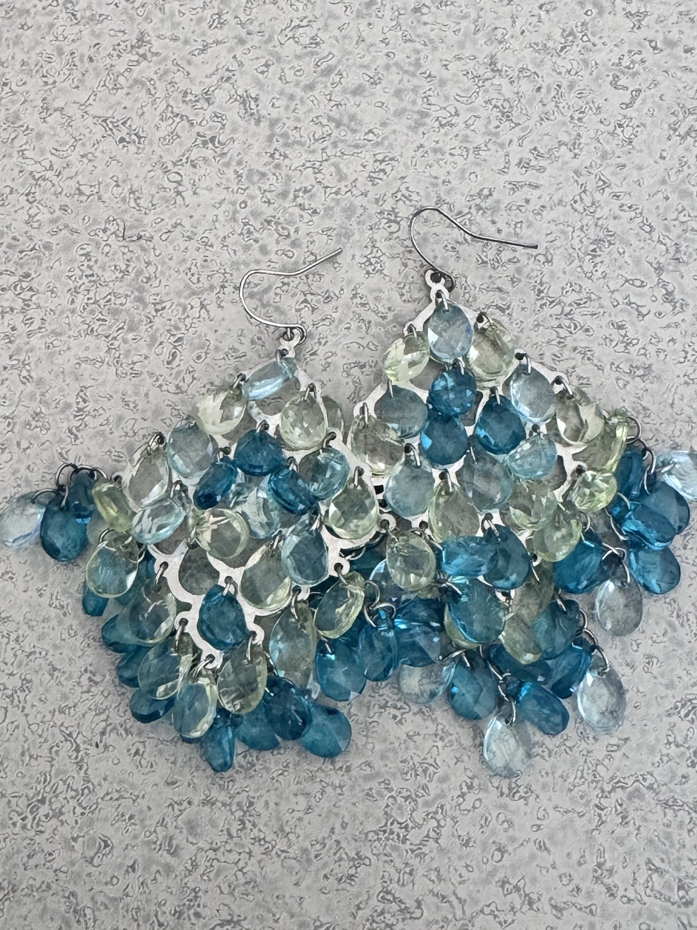 Blue & Light Green Teardrop Chandelier Earrings - Women Jewelry